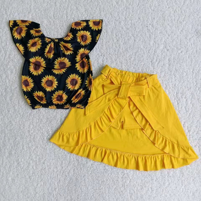 Sunflower Top Yellow Skort Baby Girls Summer Outfits   B3-14