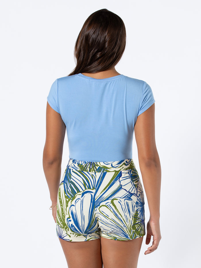 Light blue solid bodysuit, back view.