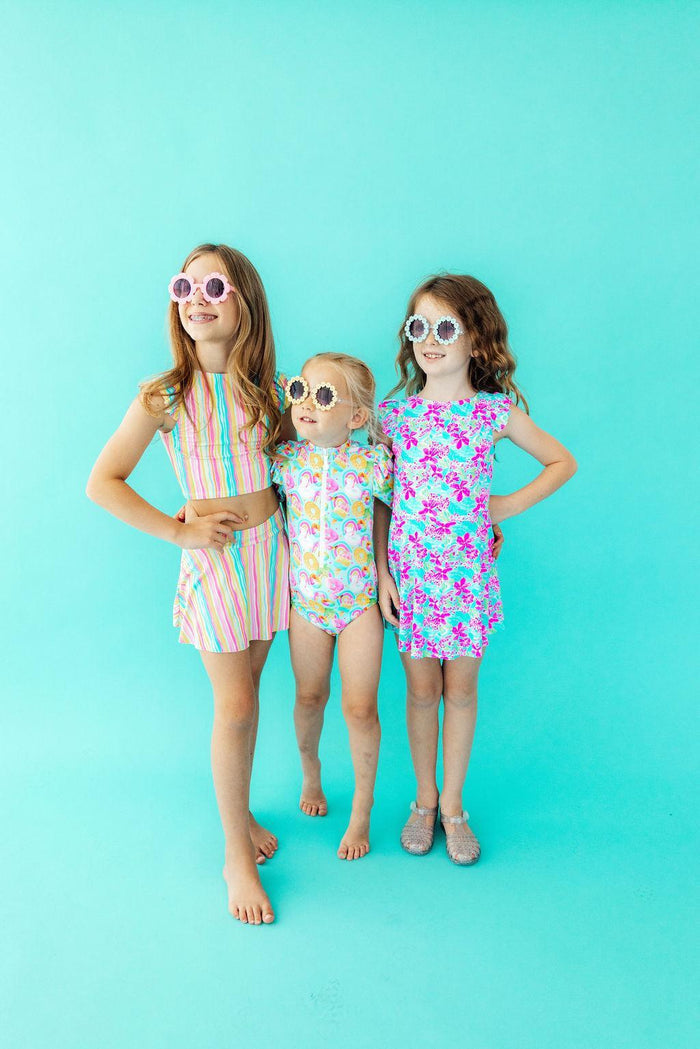 Sunshine Stripes Flutter Sleeve Twirl-kini Swimsuit Set-Mila & Rose ®