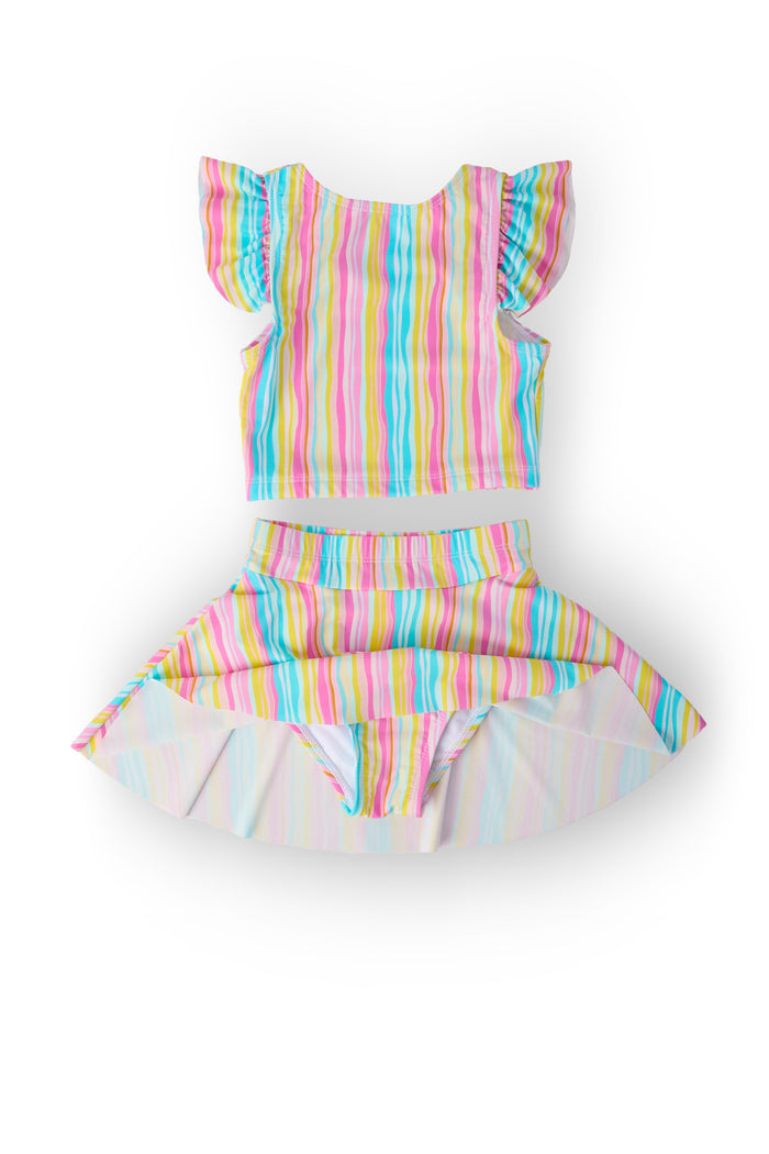 Sunshine Stripes Flutter Sleeve Twirl-kini Swimsuit Set-Mila & Rose ®