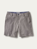 Gray performance shorts with quick-dry fabric, side pockets, and belt loops, front view.