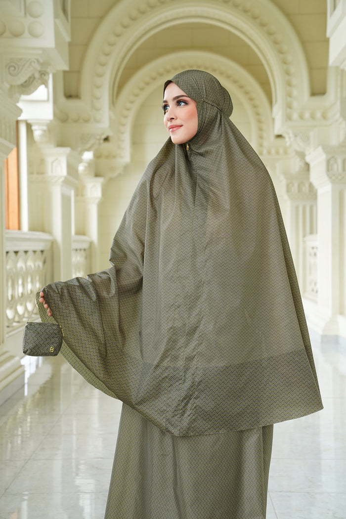 tapis de fleur capsule prayer robe in avocado by buttonscarves with small zippered pouch