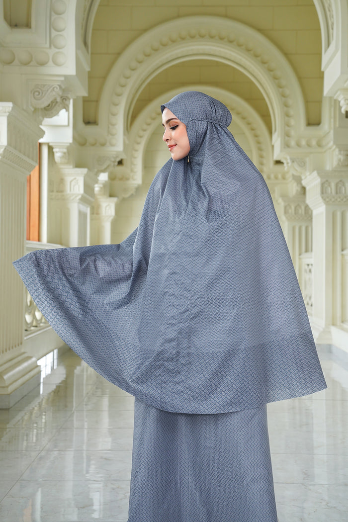 tapis de fleur capsule prayer robe in denim by buttonscarves front view