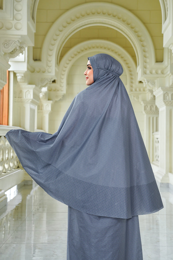 tapis de fleur capsule prayer robe in denim by buttonscarves back view