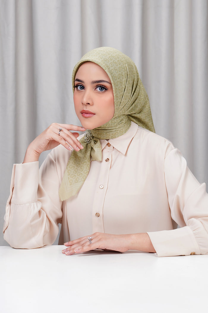tapis de fleur square scarf in beachnut by buttonscarves side view