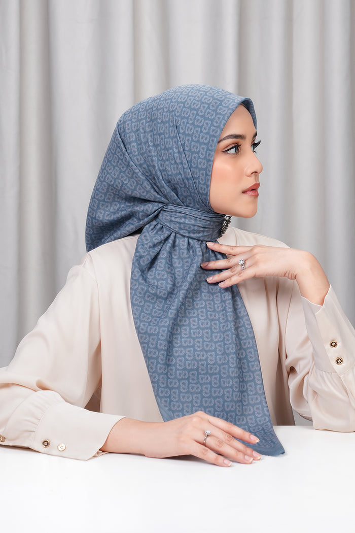 tapis de fleur square scarf in blue mirage by button scarves side view
