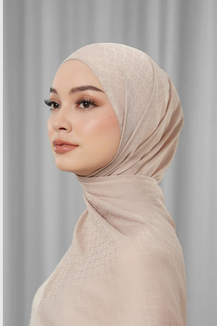 tapis satin jacquard shawl in etherea by buttonscarves side view