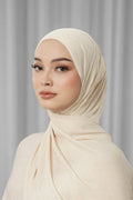 tapis satin jacquard shawl in oatmeal by buttonscarves