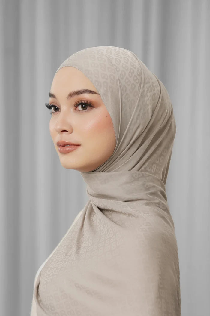 tapis satin jacquard shawl in satelite by buttonscarves side view