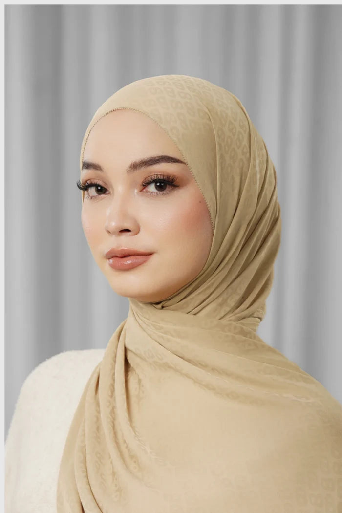 tapis satin jacquard shawl in travertine by buttonscarves