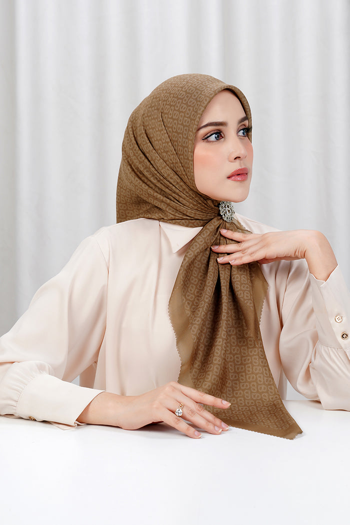 tapis square scarf in almond by buttonscarves side view