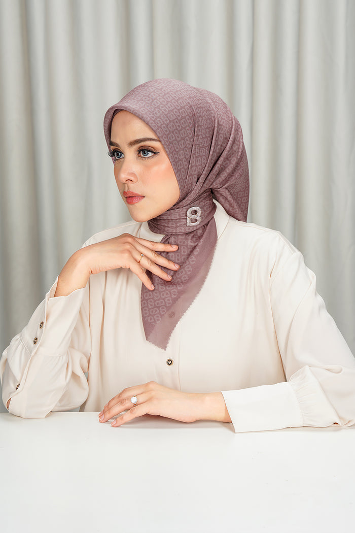 tapis square scarf in ash rose by buttonscarves side view