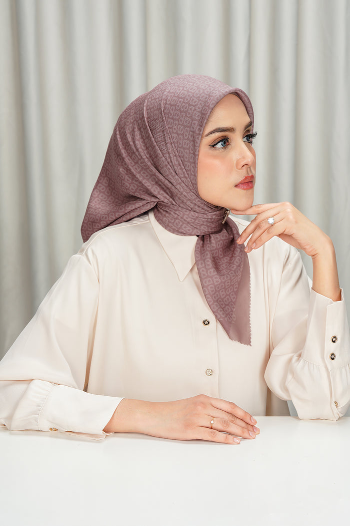 tapis square scarf in ash rose by buttonscarves side view