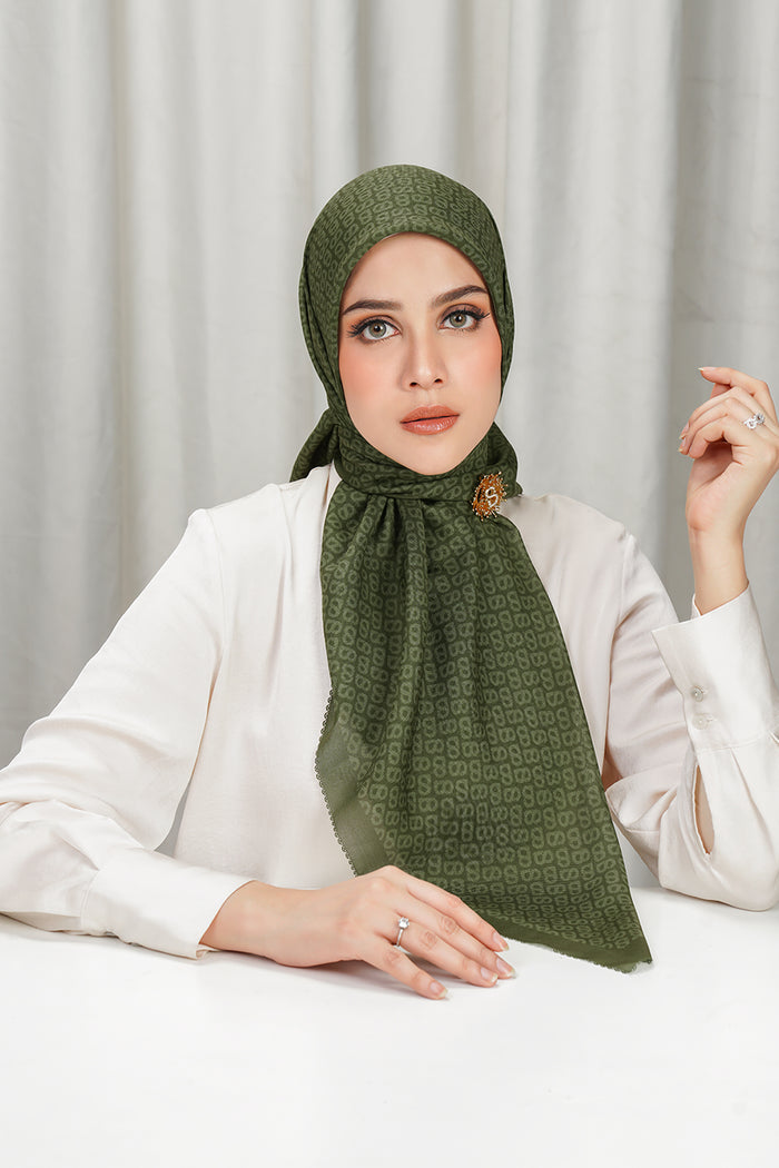 tapis square scarf in avocado by buttonscarves front view
