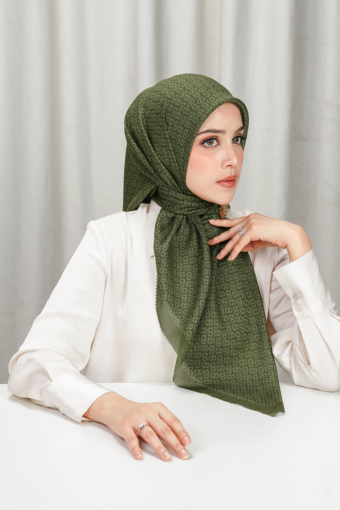 tapis square scarf in avocado by buttonscarves side view
