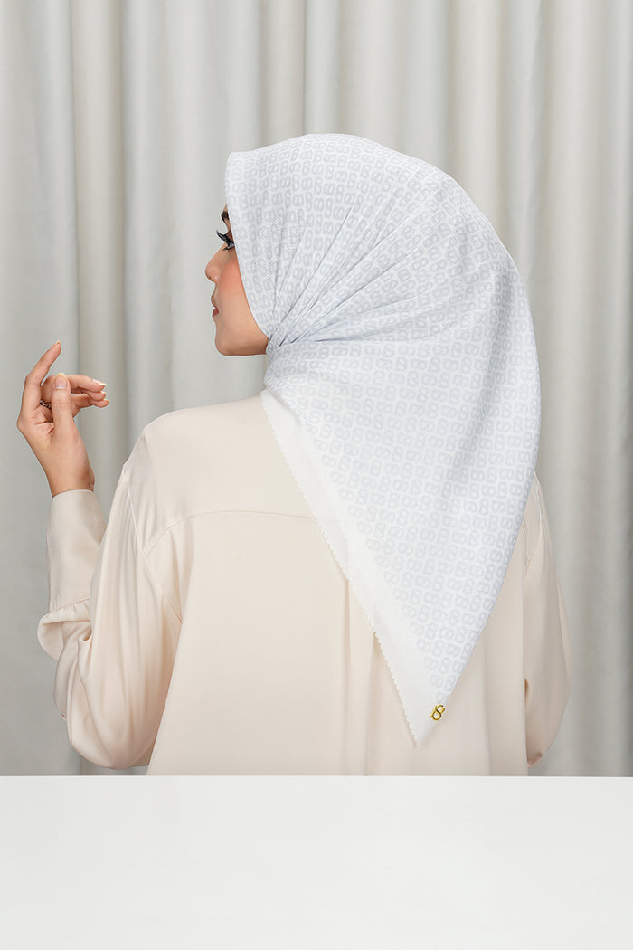 tapis square scarf in bright white by buttonscarves back view