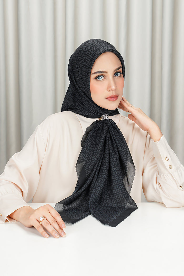 tapis square scarf in caviar by buttonscarves front view