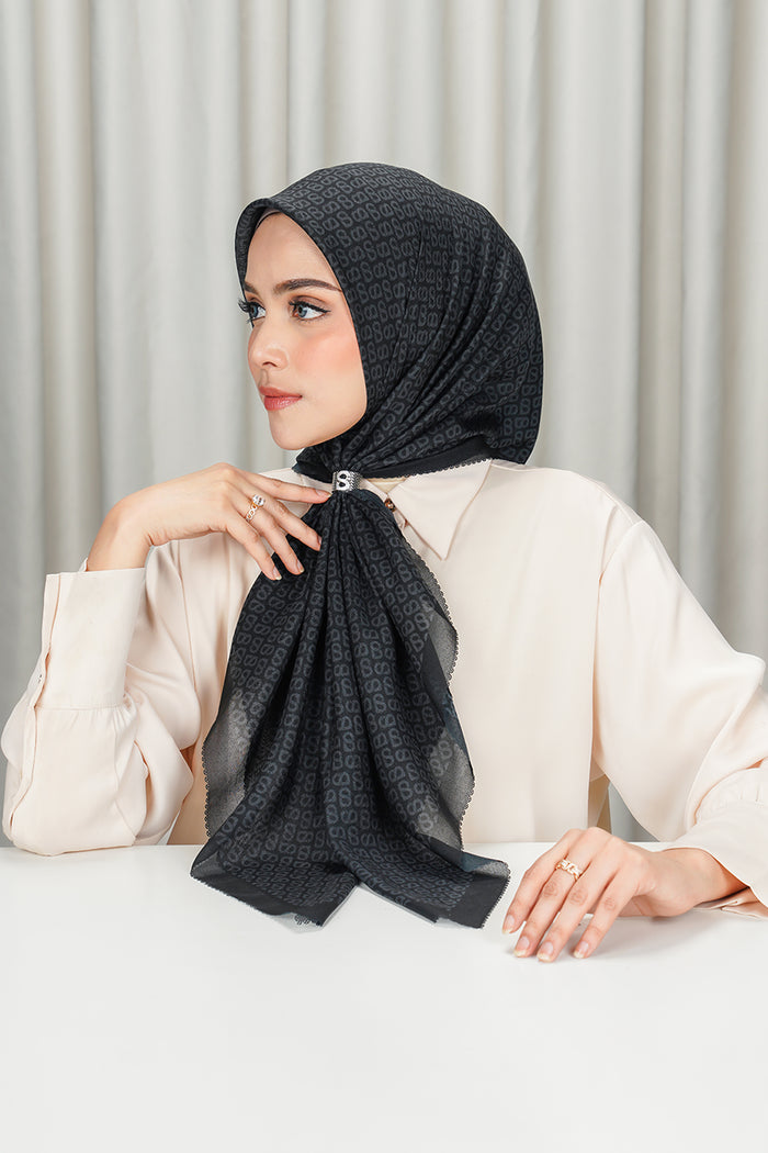 tapis square scarf in caviar by buttonscarves side view