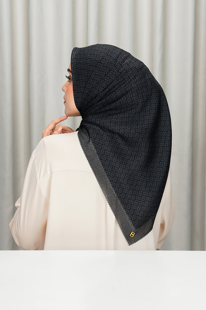 tapis square scarf in caviar by buttonscarves back view