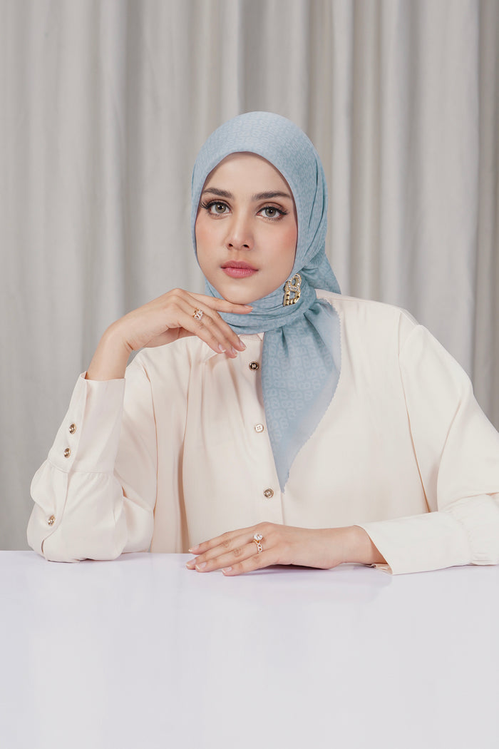 tapis square scarf in celestial blue by buttonscarves front view