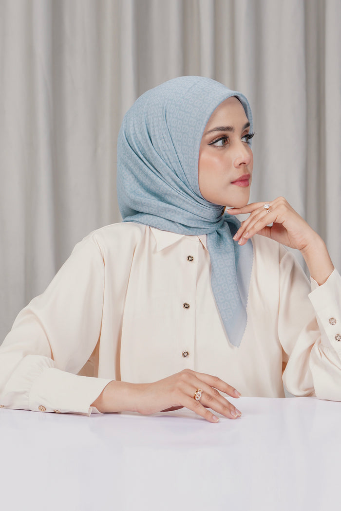 tapis square scarf in celestial blue by buttonscarves side view