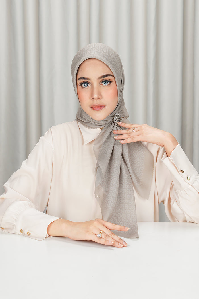 tapis square scarf in cement by buttonscarves front view