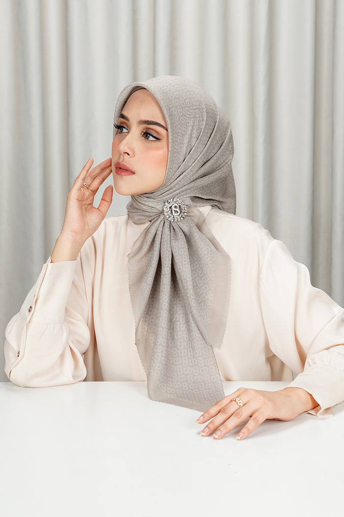 tapis square scarf in cement by buttonscarves side view