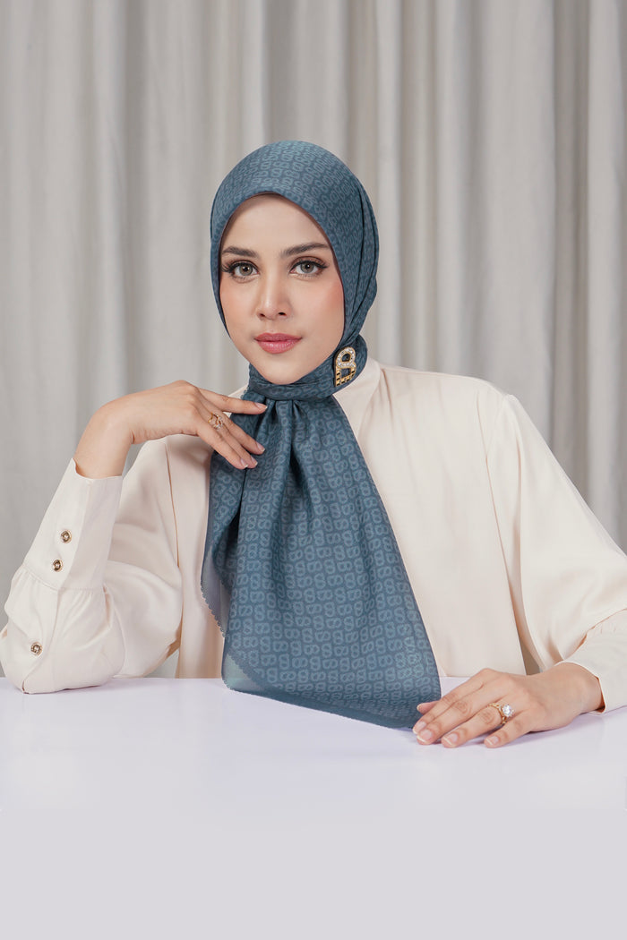 tapis square scarf in china blue by buttonscarves front view