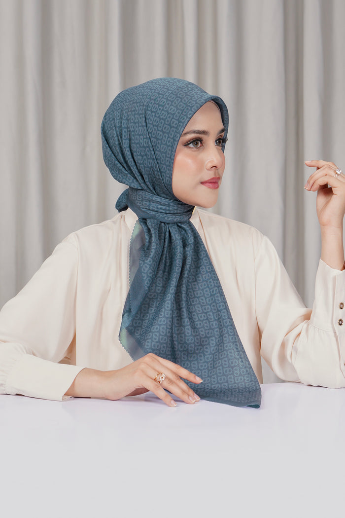tapis square scarf in china blue by buttonscarves side view
