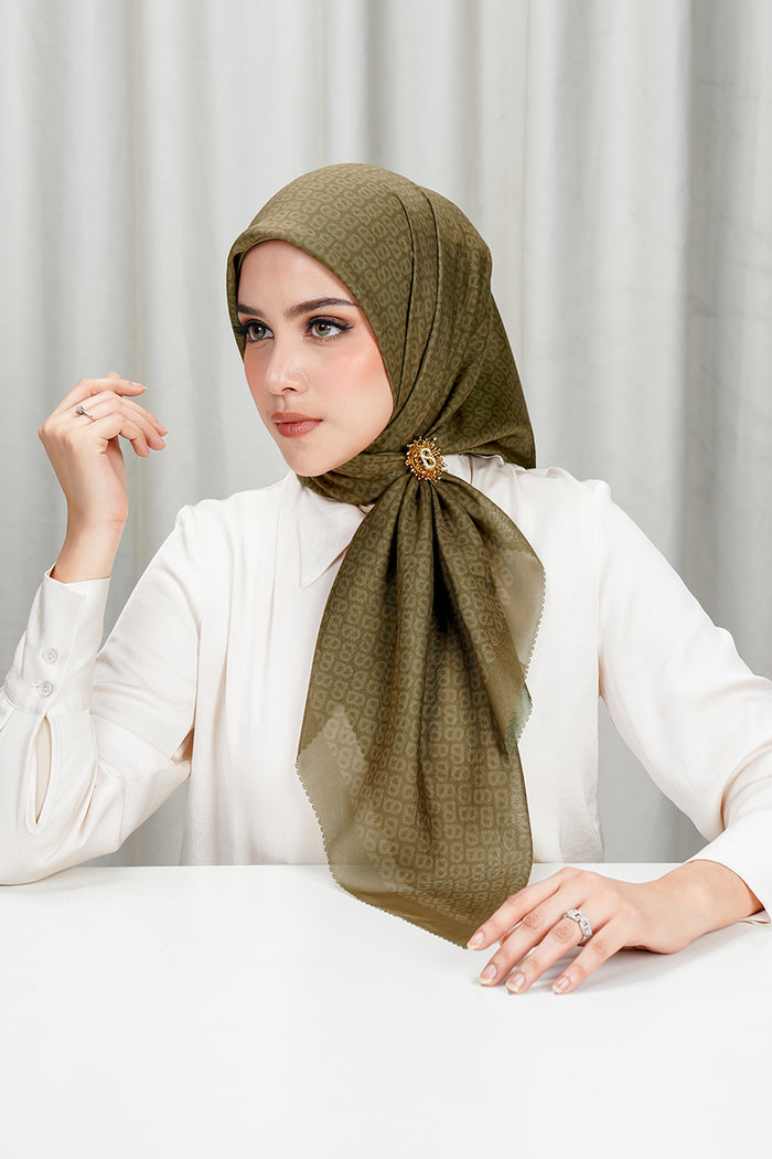 tapis square scarf in cumin by buttonscarves side view
