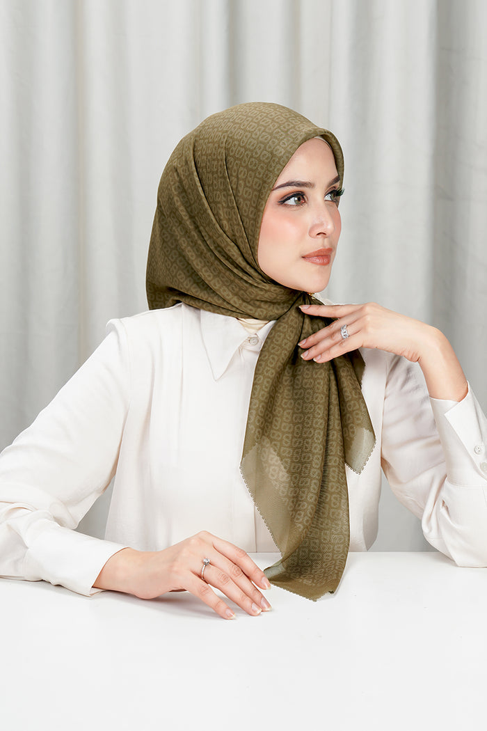 tapis square scarf in cumin by buttonscarves side view