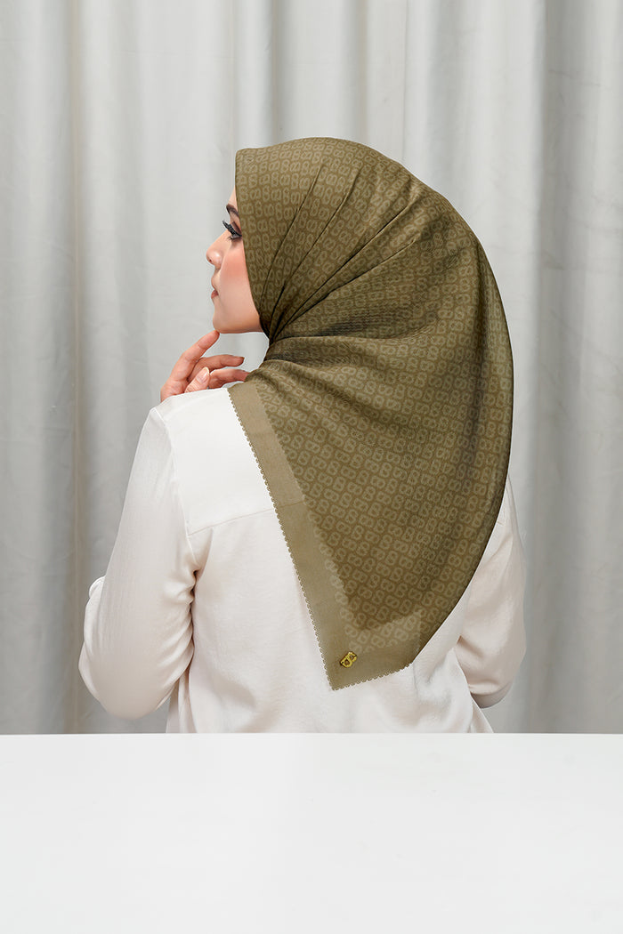 tapis square scarf in cumin by buttonscarves back view
