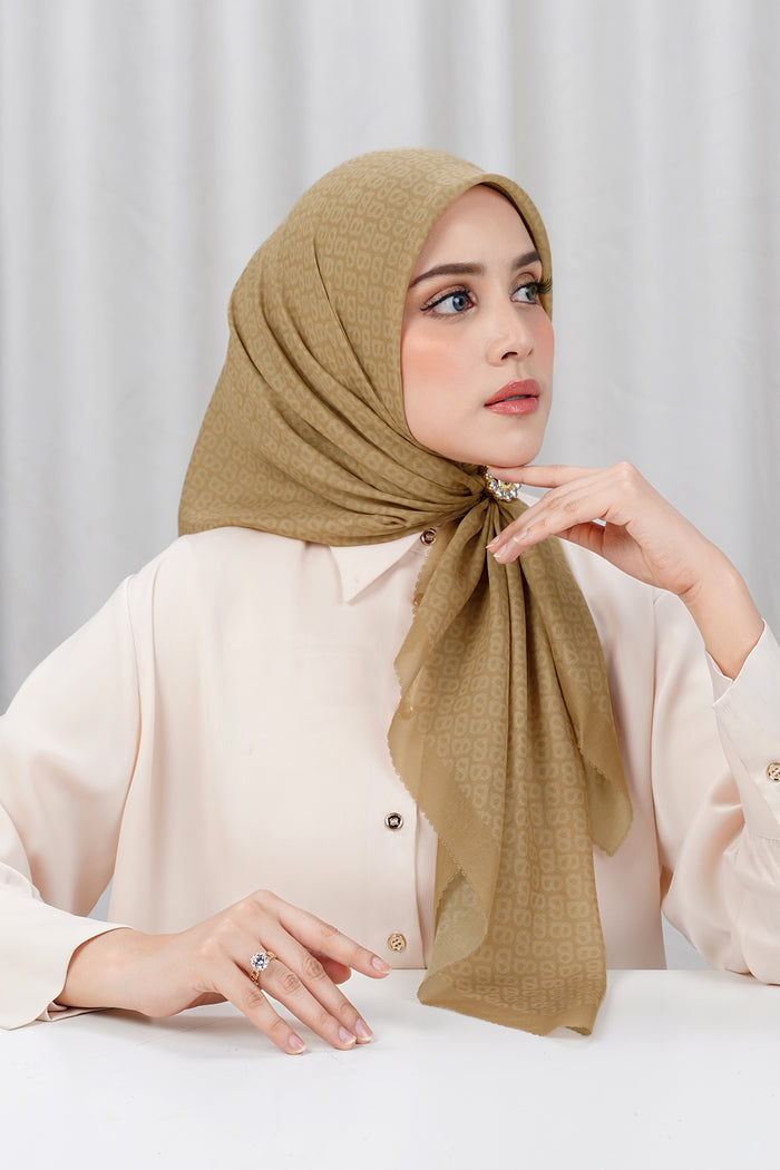tapis square scarf in curry by buttonscarves side view