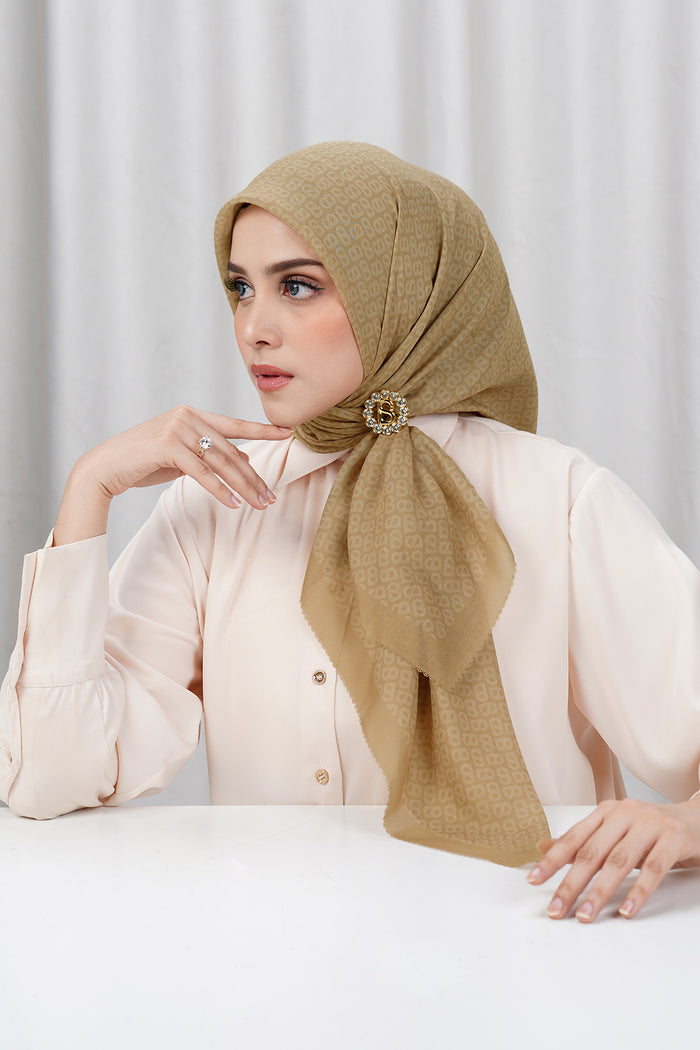 tapis square scarf in curry by buttonscarves side view