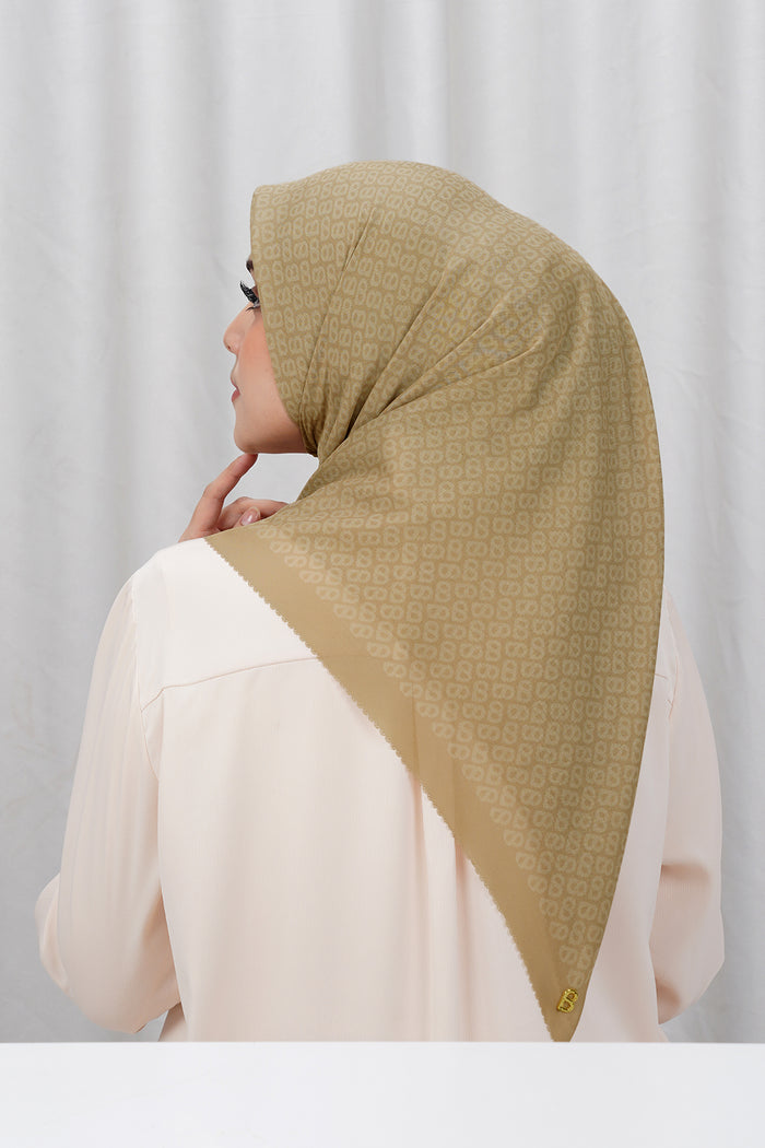 tapis square scarf in curry by buttonscarves back view