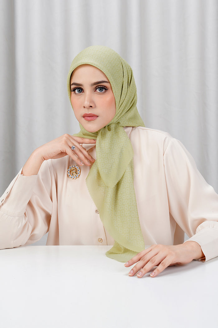 tapis square scarf in custard by buttonscarves front view