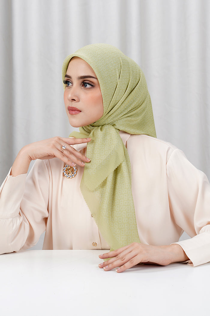 tapis square scarf in custard by buttonscarves side view