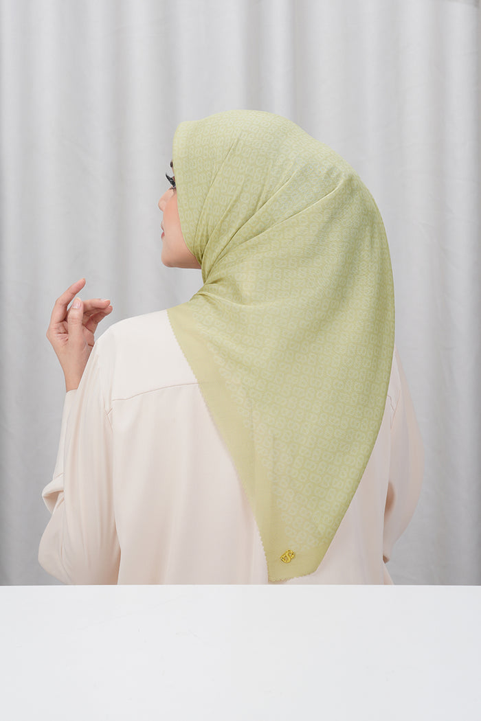 tapis square scarf in custard by buttonscarves back view