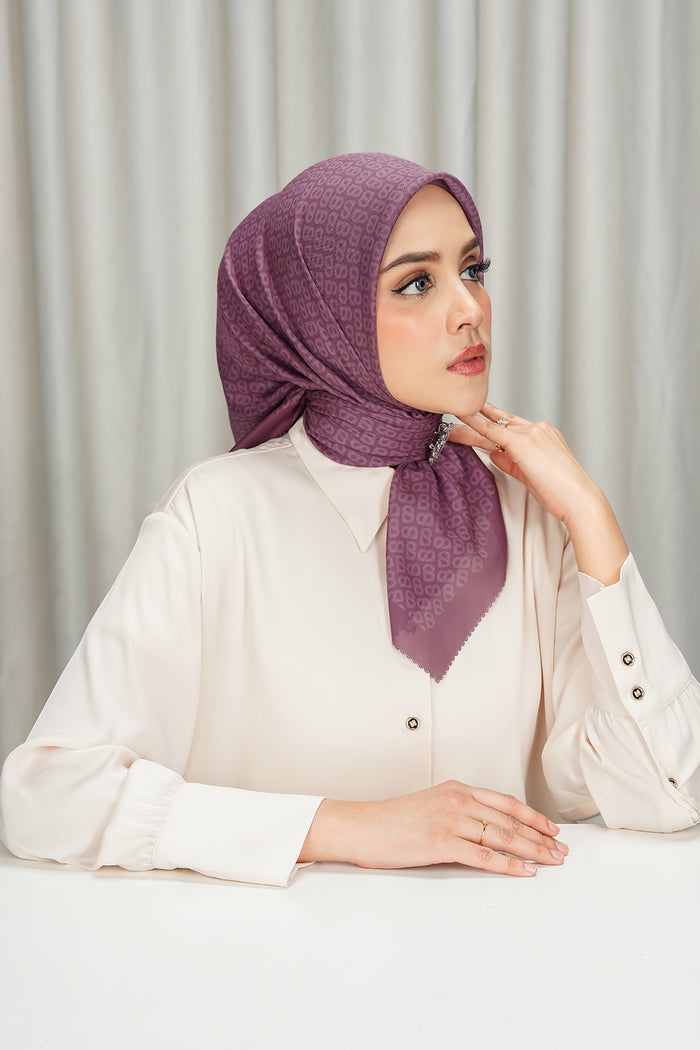 tapis square scarf in deco rose by buttonscarves side view