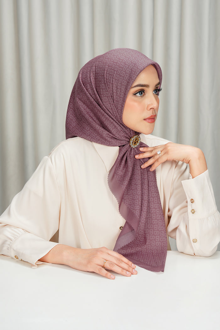 tapis square scarf in dusty rose by buttonscarves side view