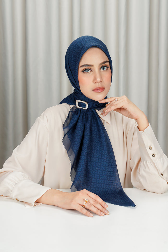 tapis square scarf in estate blue by buttonscarves front view