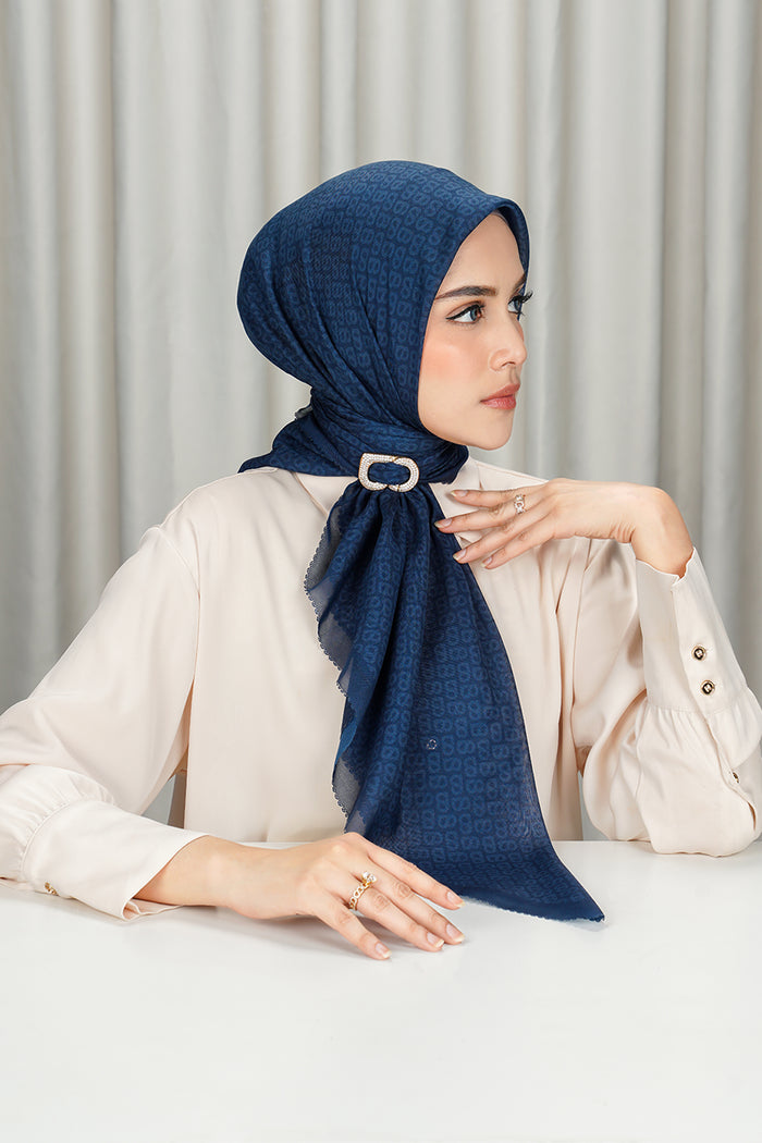 tapis square scarf in estate blue by buttonscarves side view