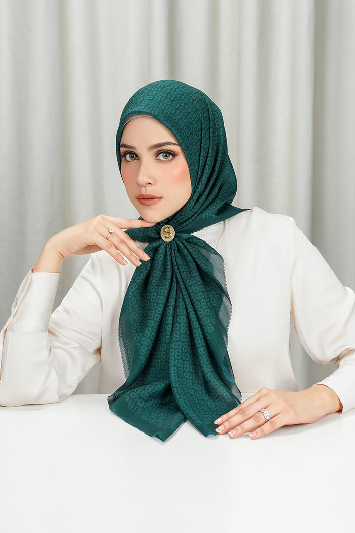 tapis square scarf in evergreen by buttonscarves front view