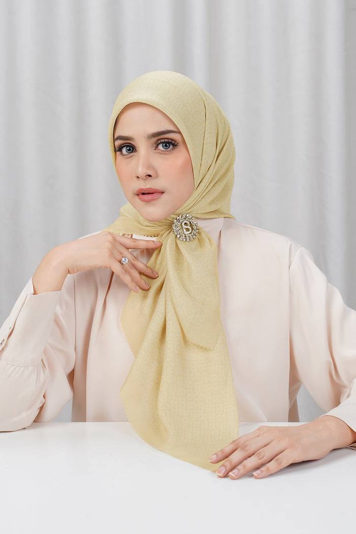 tapis square scarf in flan by buttonscarves front view