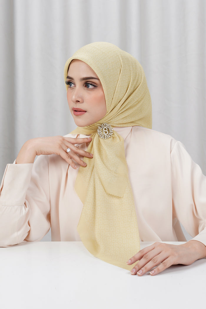 tapis square scarf in flan by buttonscarves side view