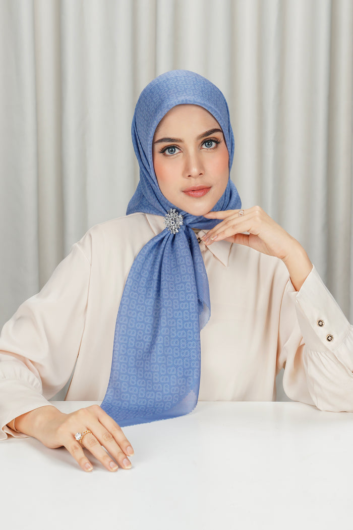 tapis square scarf in forever blue by buttonscarves front view