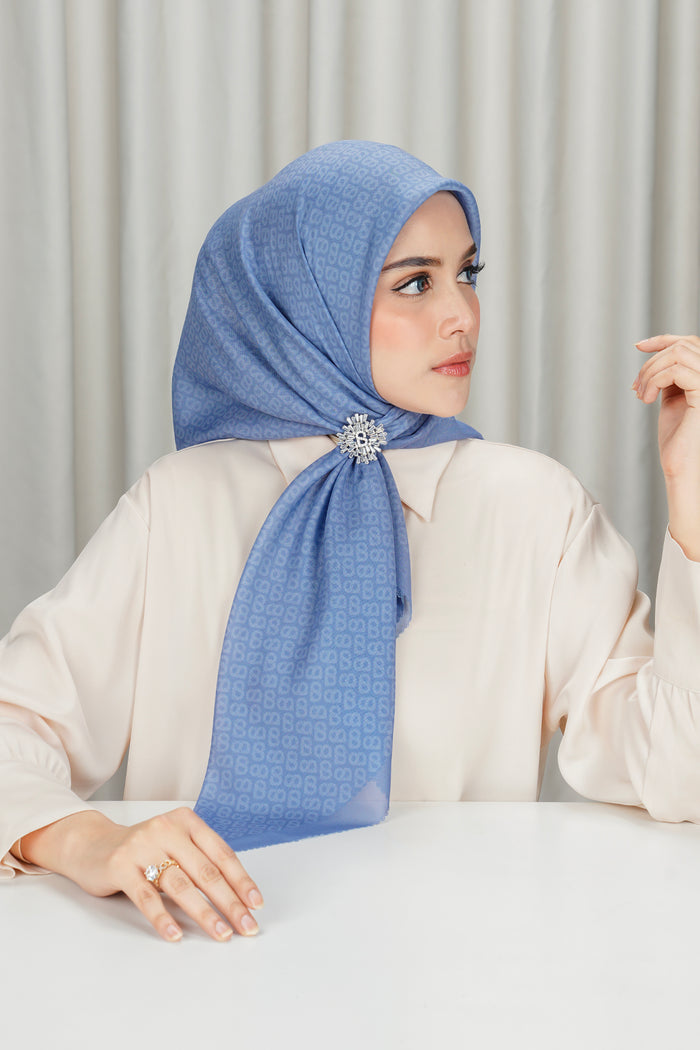 tapis square scarf in forever blue by buttonscarves side view