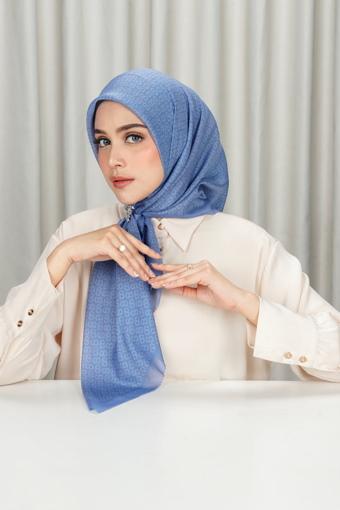 tapis square scarf in forever blue by buttonscarves side view