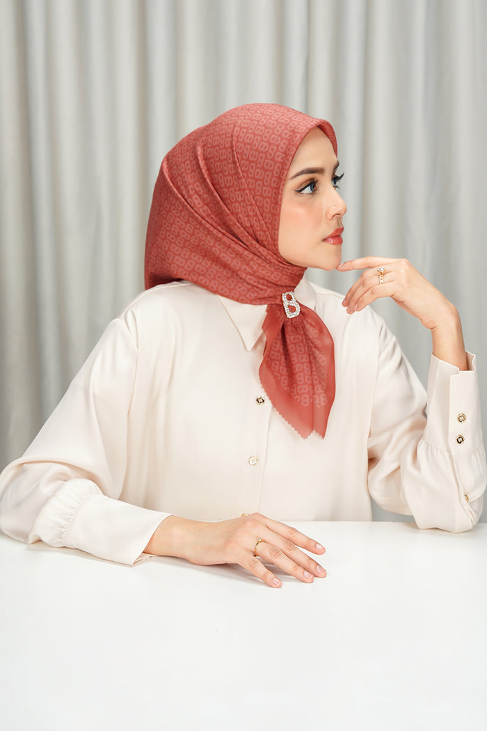 tapis square scarf in ginger by buttonscarves side view