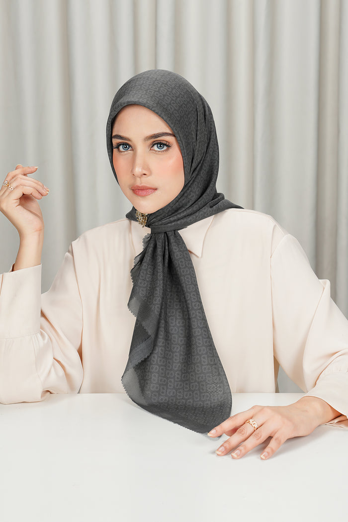 tapis square scarf in gunmetal by buttonscarves front view